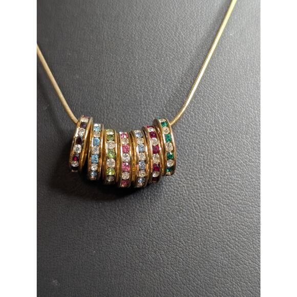 925 Sterling Vermeil Birthstone Colored & Clear CZ Rondelle Bead Charm Necklace - Picture 5 of 7